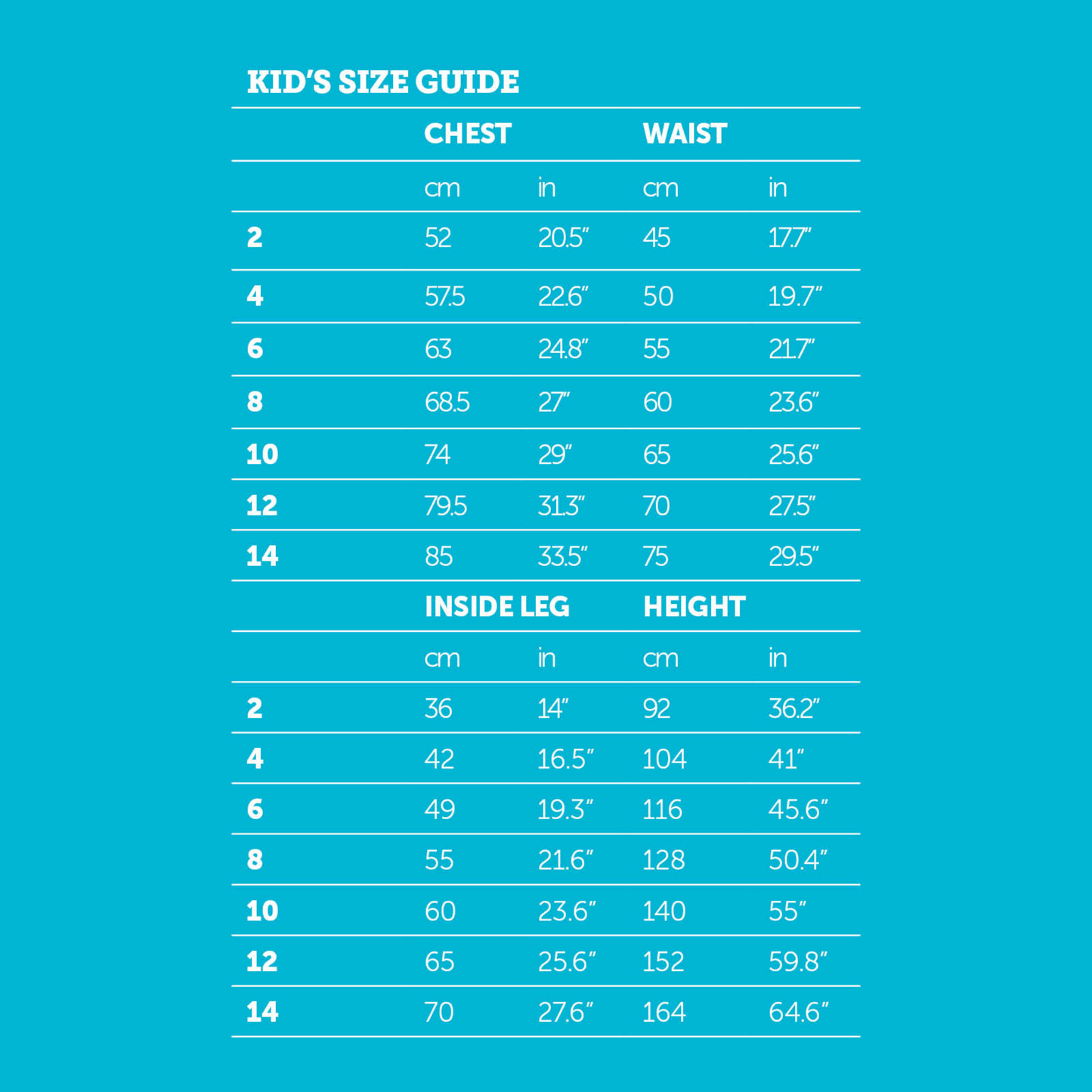 Betacraft Kids Tuffbak Size Guide