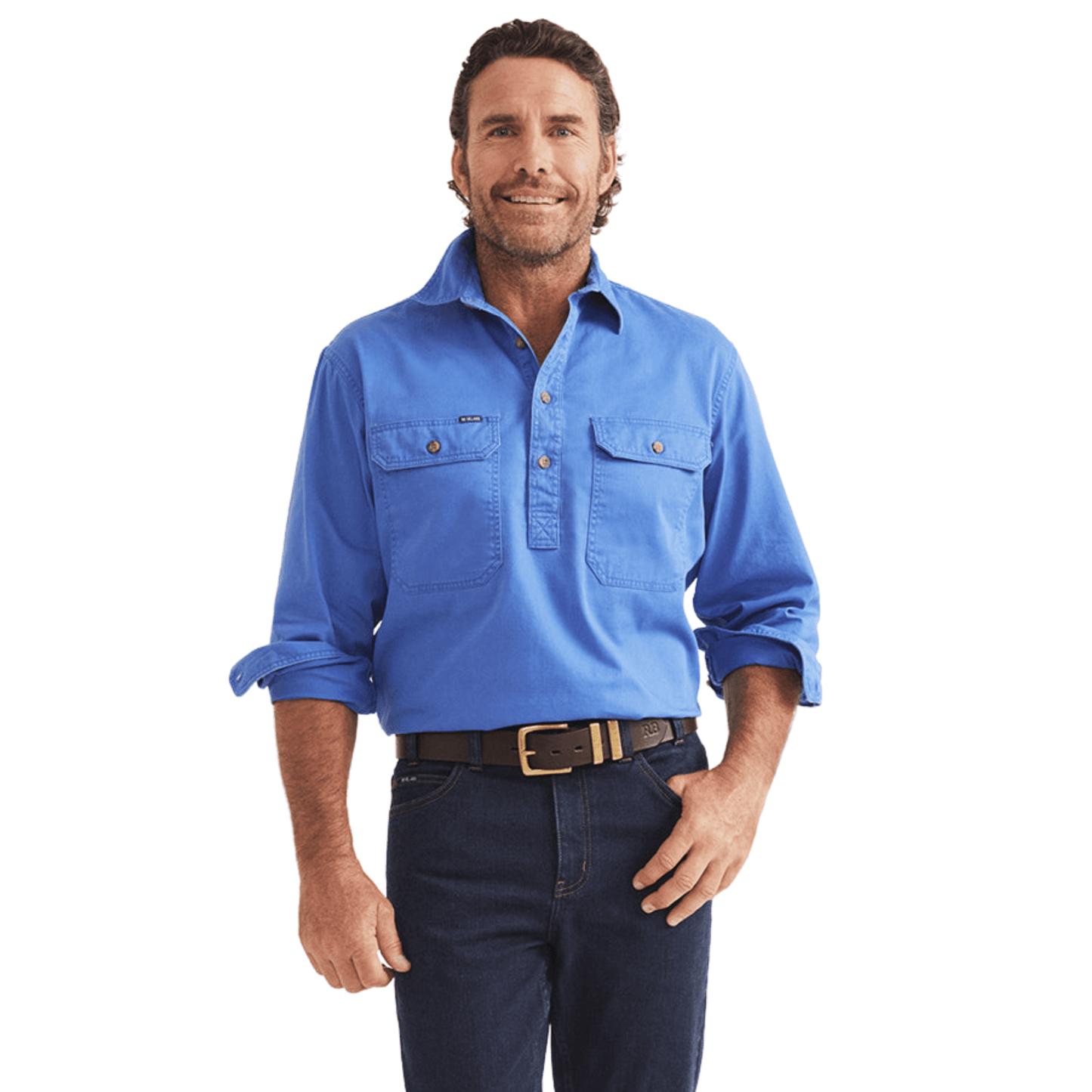 RB Sellars Men's Burton Half Button Australian Work Shirt - Blue