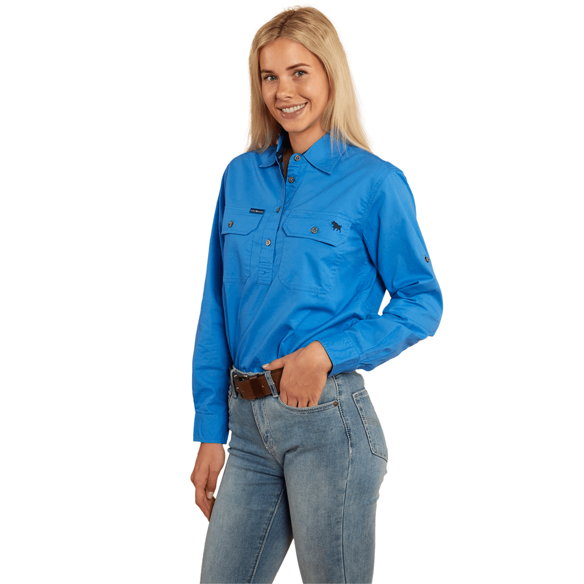 Ringers Western Pentecost River Half Button Work Shirt Blue Sugar