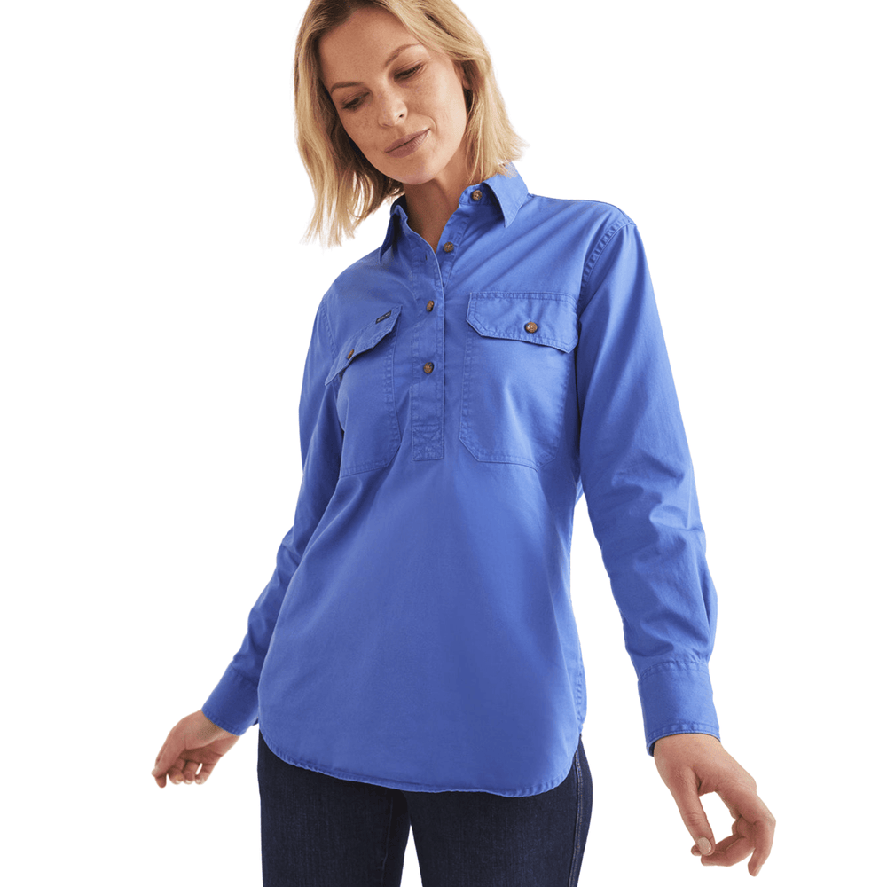 RB Sellars Women's Sandy Half Button Australian Work Shirt - Blue