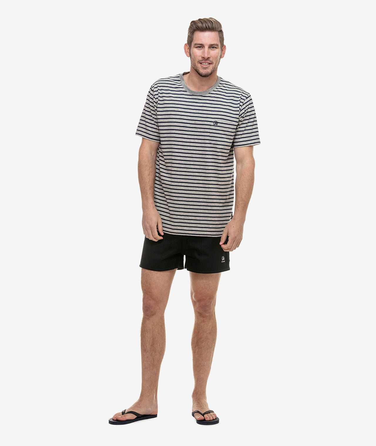 Man wearing one of the best outdoor clothing brands UK and flipflops