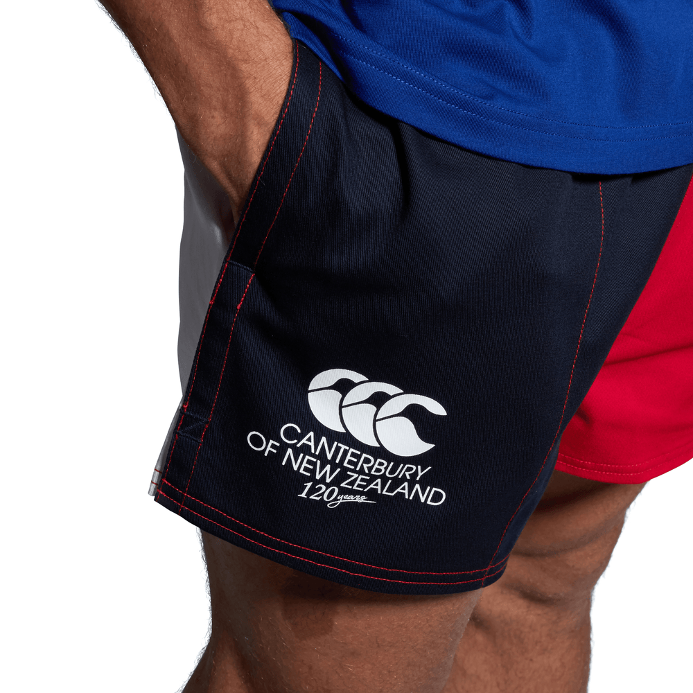 Limited-Edition Canterbury Harlequin Shorts in AU Navy. A part of the new 120 Years of Canterbury clothing range.
