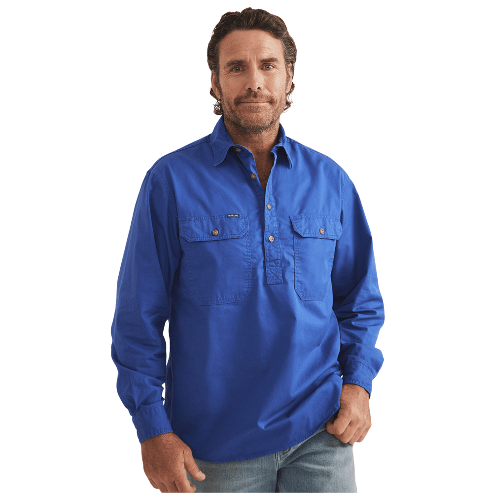 RB Sellars Men's Burton Half Button Australian Work Shirt - Royal