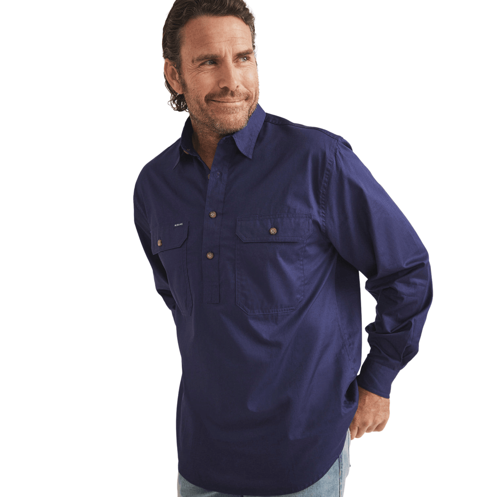 RB Sellars Men's Burton Half Button Australian Work Shirt - Navy