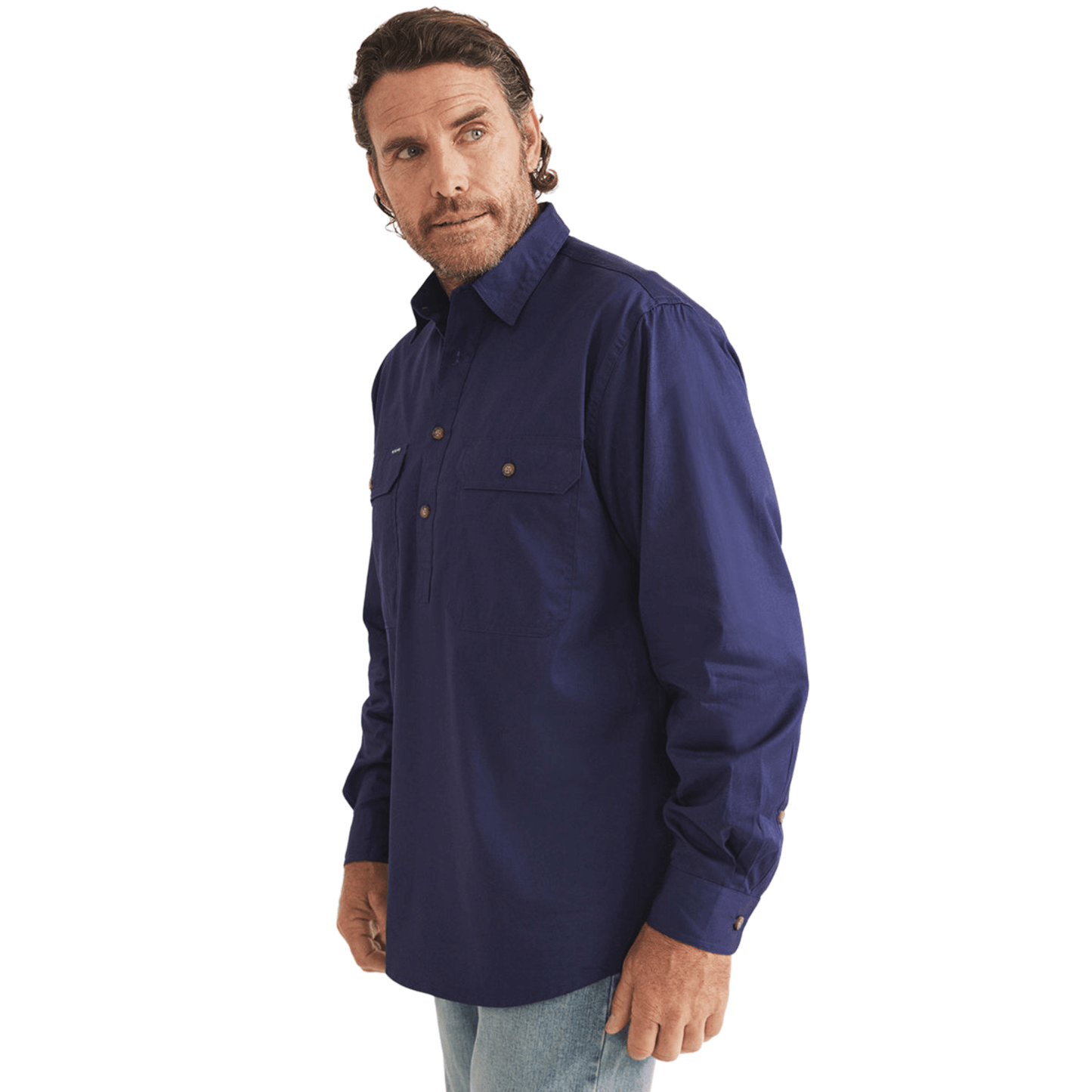 
                  
                    RB Sellars Men's Burton Half Button Mid Weight Work Shirt - Navy
                  
                