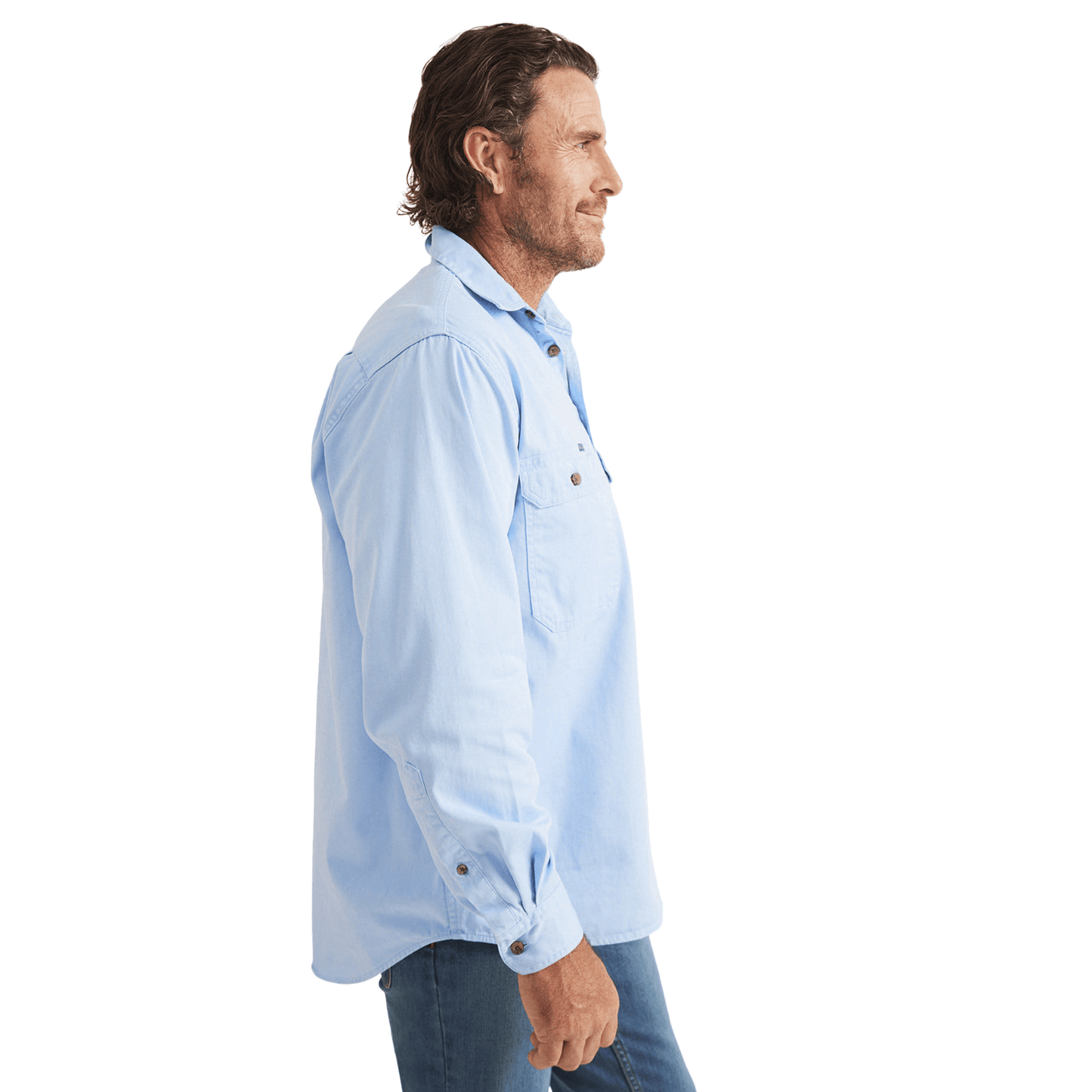 
                  
                    RB Sellars Men's Burton Half Button Mid Weight Work Shirt - Pale Blue
                  
                