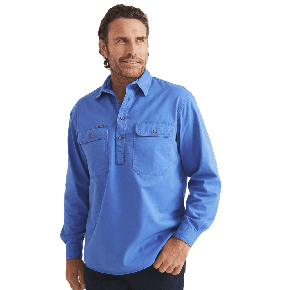 RB Sellars Men's Burton Half Button Mid Weight Work Shirt - Blue