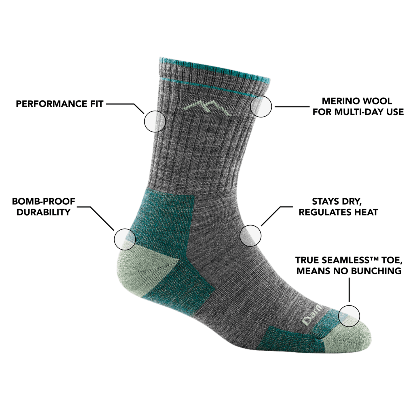 
                  
                    Darn Tough Women's Hiker Micro Crew Midweight with Cushion Socks - Aqua Heather
                  
                