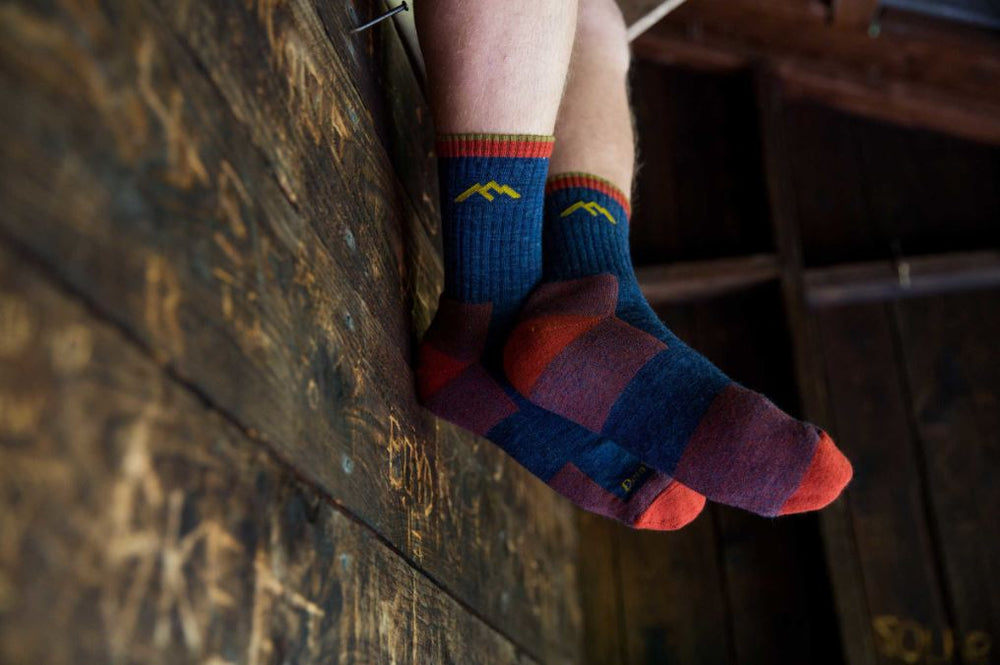 Man wearing mens wool socks UK in denim colours