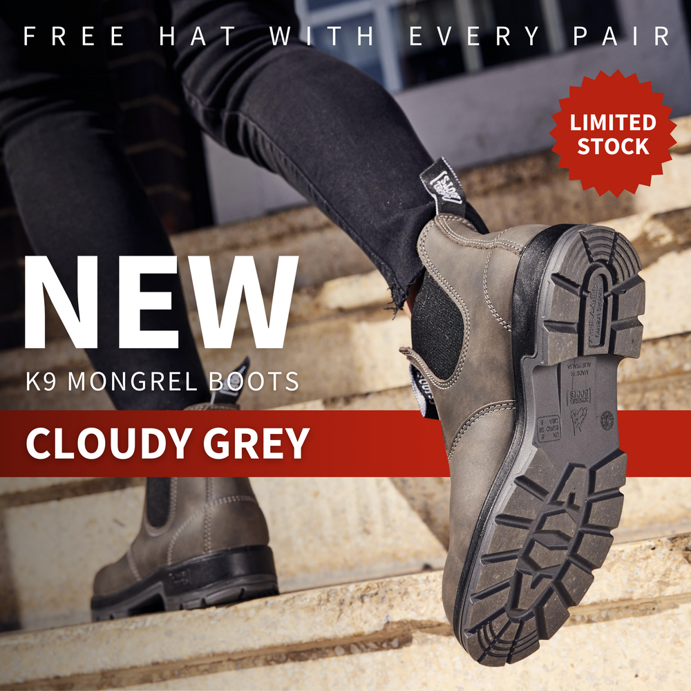 NEW IN: Cloudy Grey K9 Mongrel Boots. Limited stock only - act now to avoid missing out.
