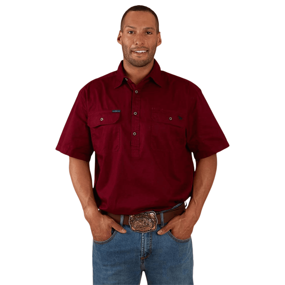 Ringers Western - Mens Pack Saddle Work Shirt - Burgundy