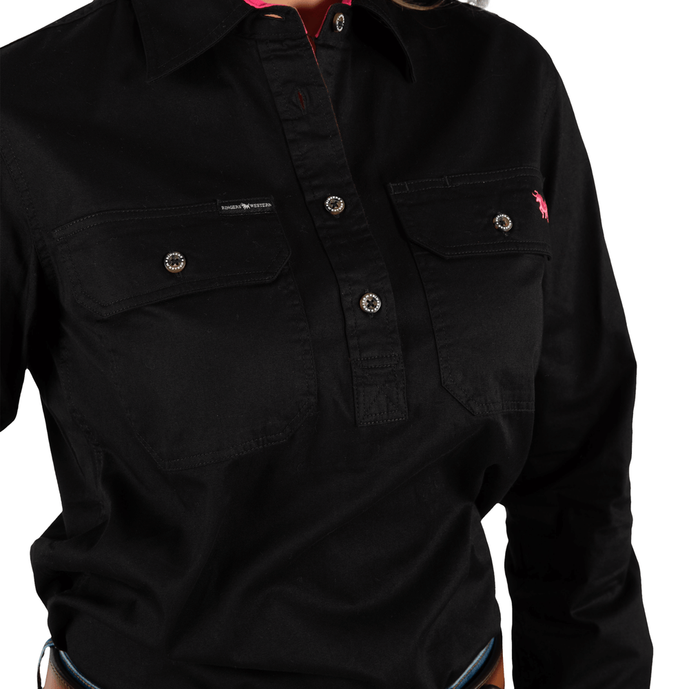 
                  
                    Ringers Western - Womens Pentecost River Half Button Work Shirt - Black / Melon
                  
                