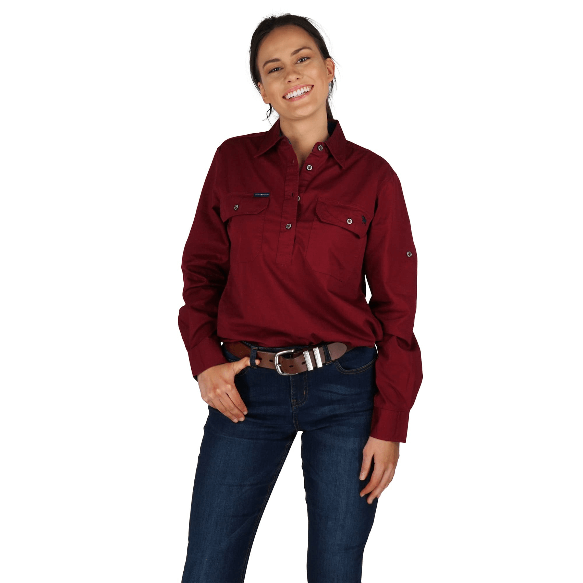Ringers Western Pentecost River Half Button Work Shirt Burgundy