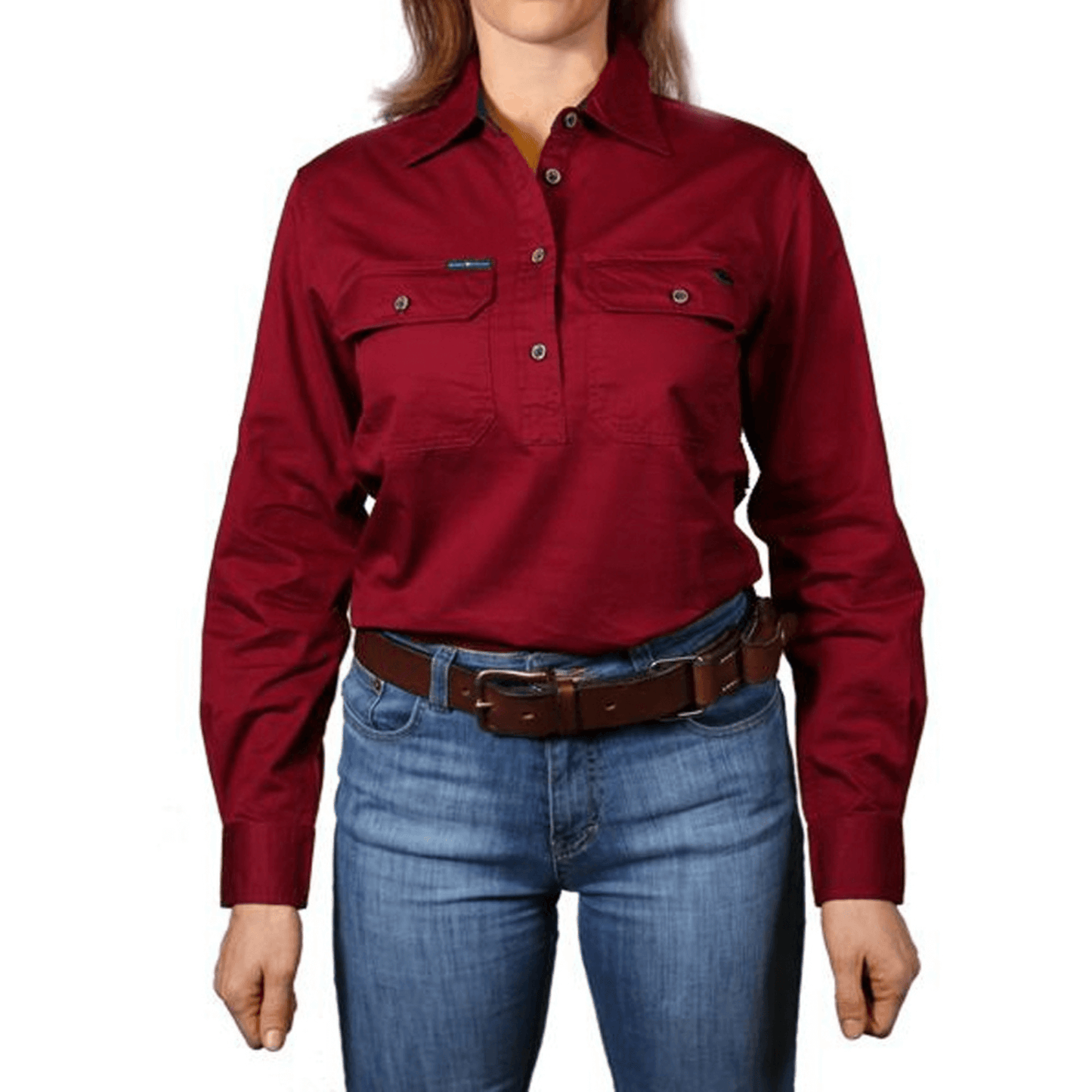 
                  
                    Ringers Western - Womens Pentecost River Half Button Work Shirt - Burgundy
                  
                