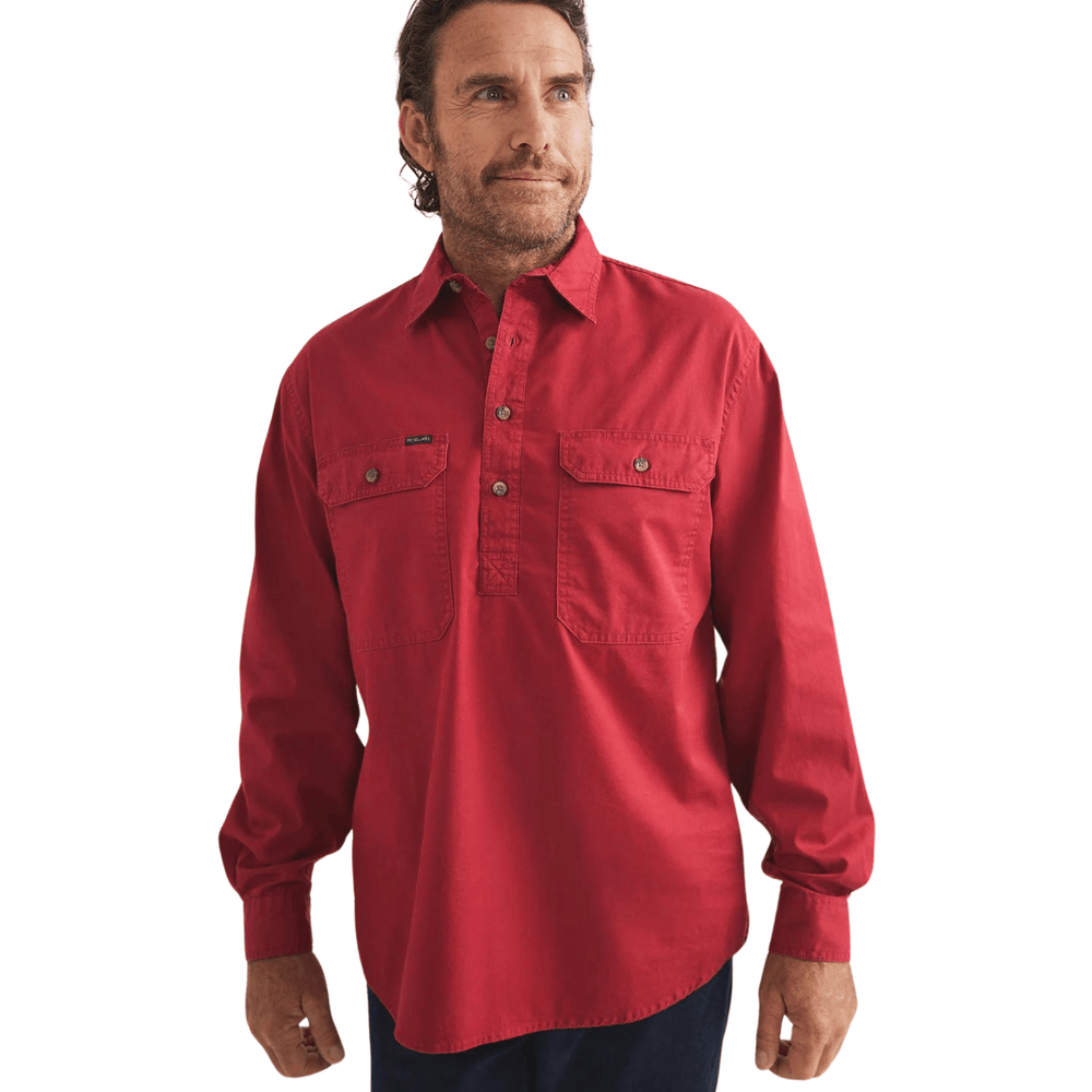 RB Sellars Men's Burton Half Button Mid Weight Work Shirt - Cherry