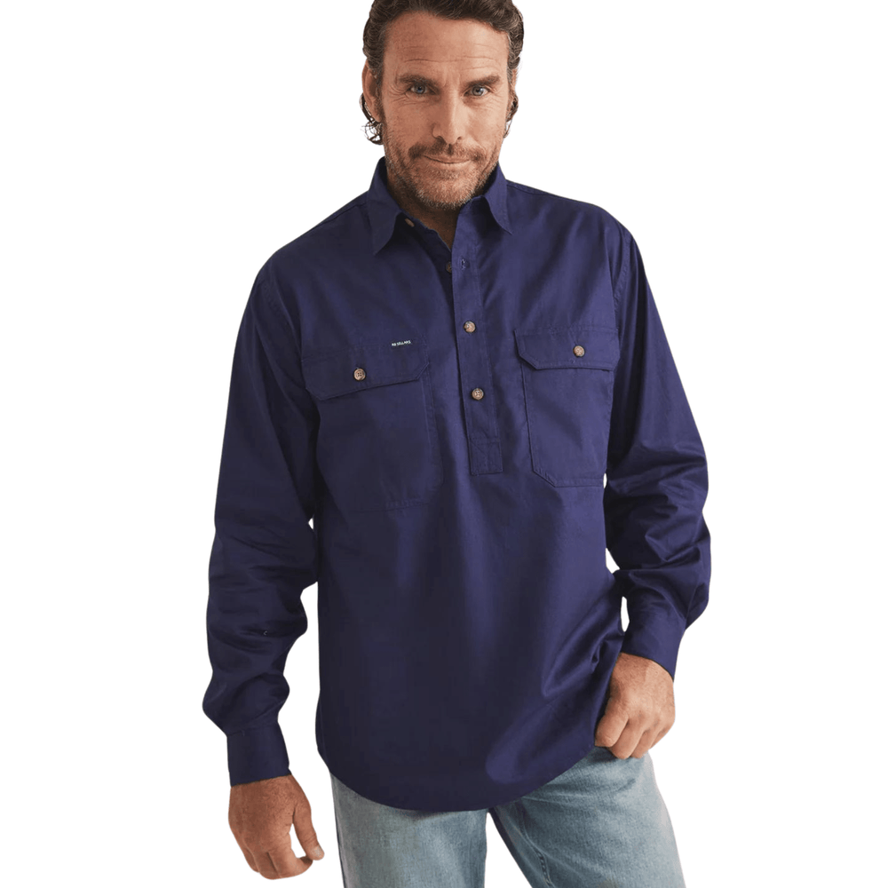 RB Sellars Men's Burton Half Button Heavy Weight Work Shirt - Navy