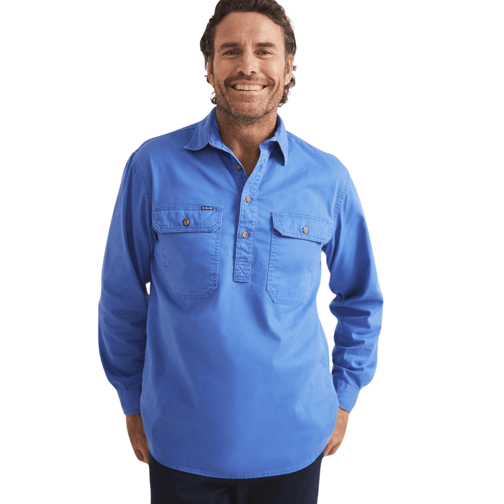 RB Sellars Men's Burton Half Button Heavy Weight Work Shirt - Blue