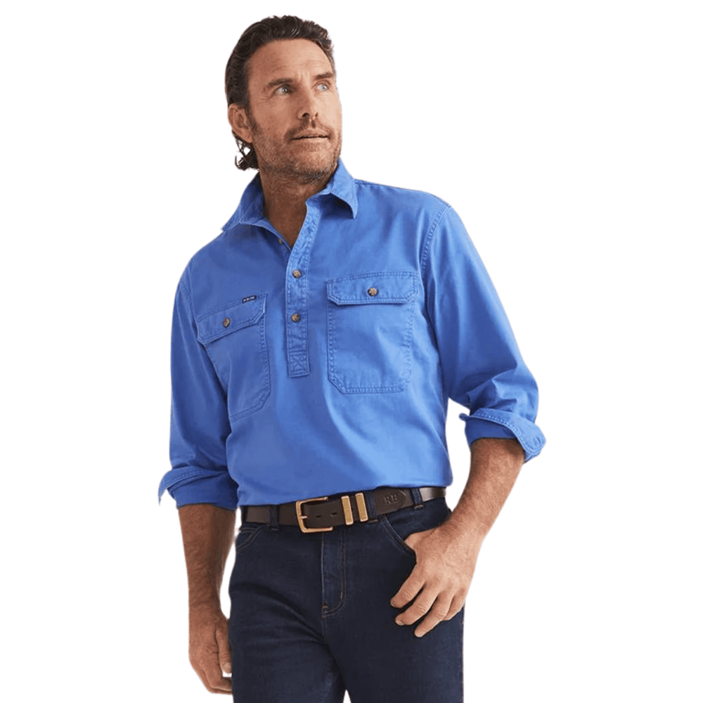 
                  
                    RB Sellars Men's Burton Half Button Heavy Weight Work Shirt - Blue
                  
                