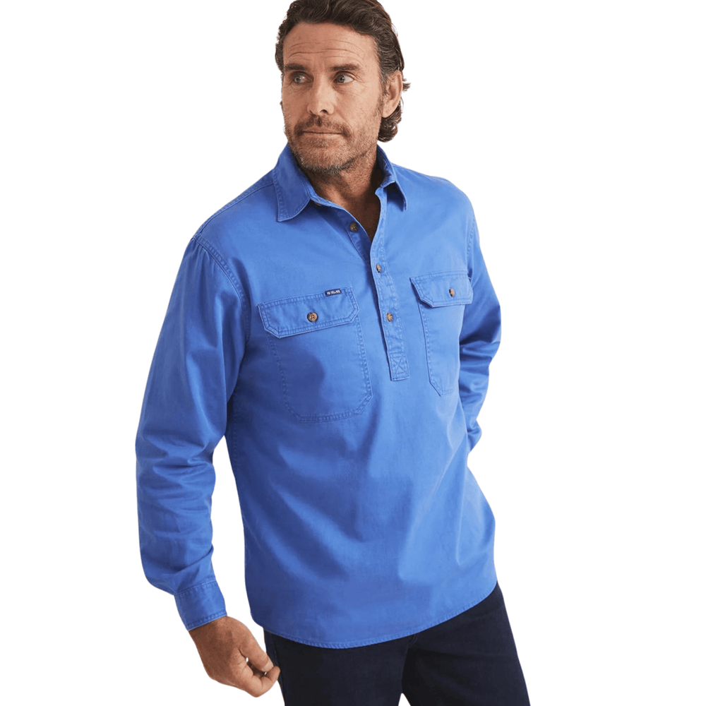 RB Sellars Men's Burton Half Button Light Weight Work Shirt - Blue