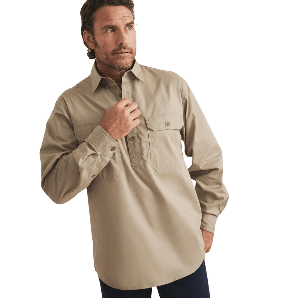 RB Sellars Men's Burton Half Button Light Weight Work Shirt - Khaki