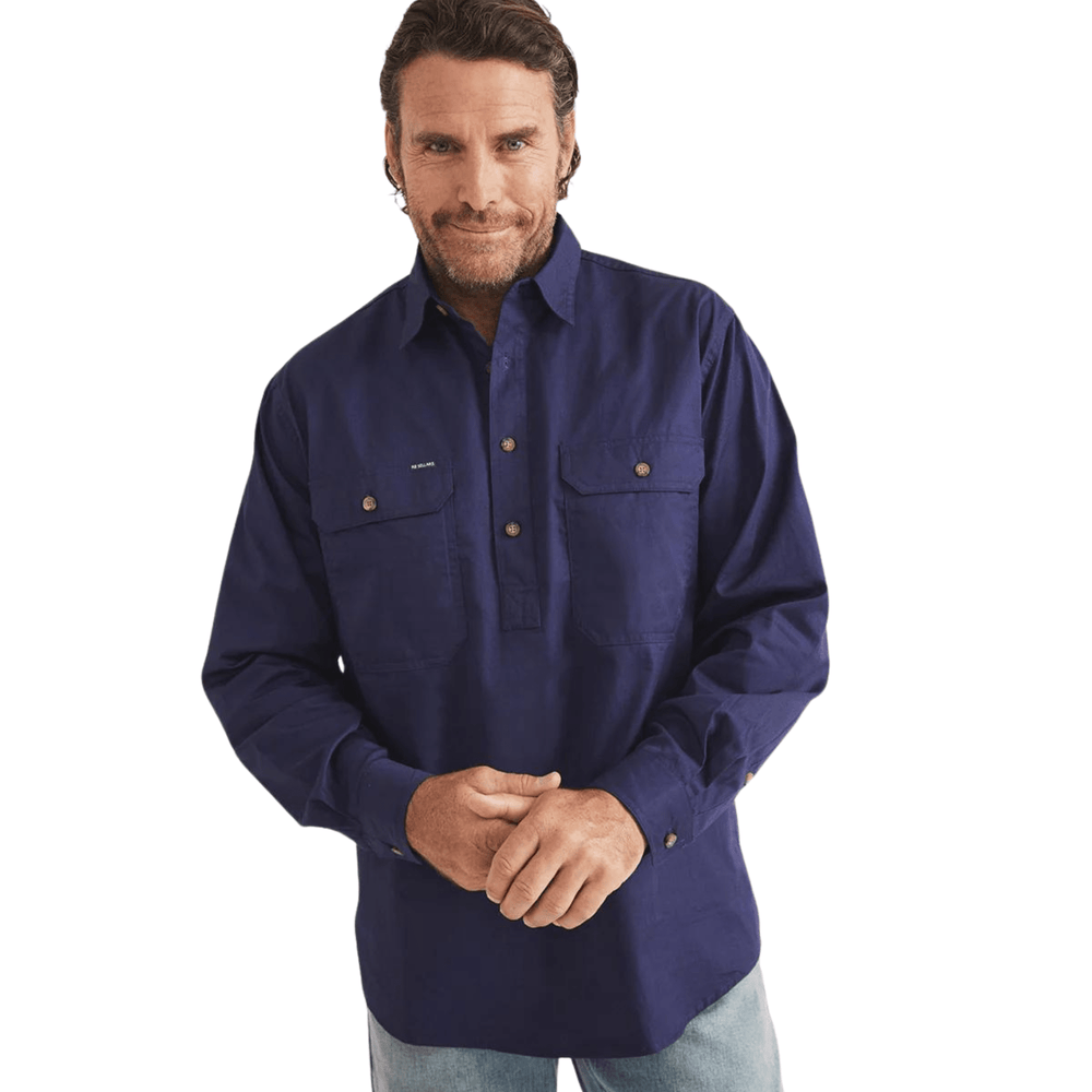 RB Sellars Mens Burton Half Button Light Weight Work Shirt Navy