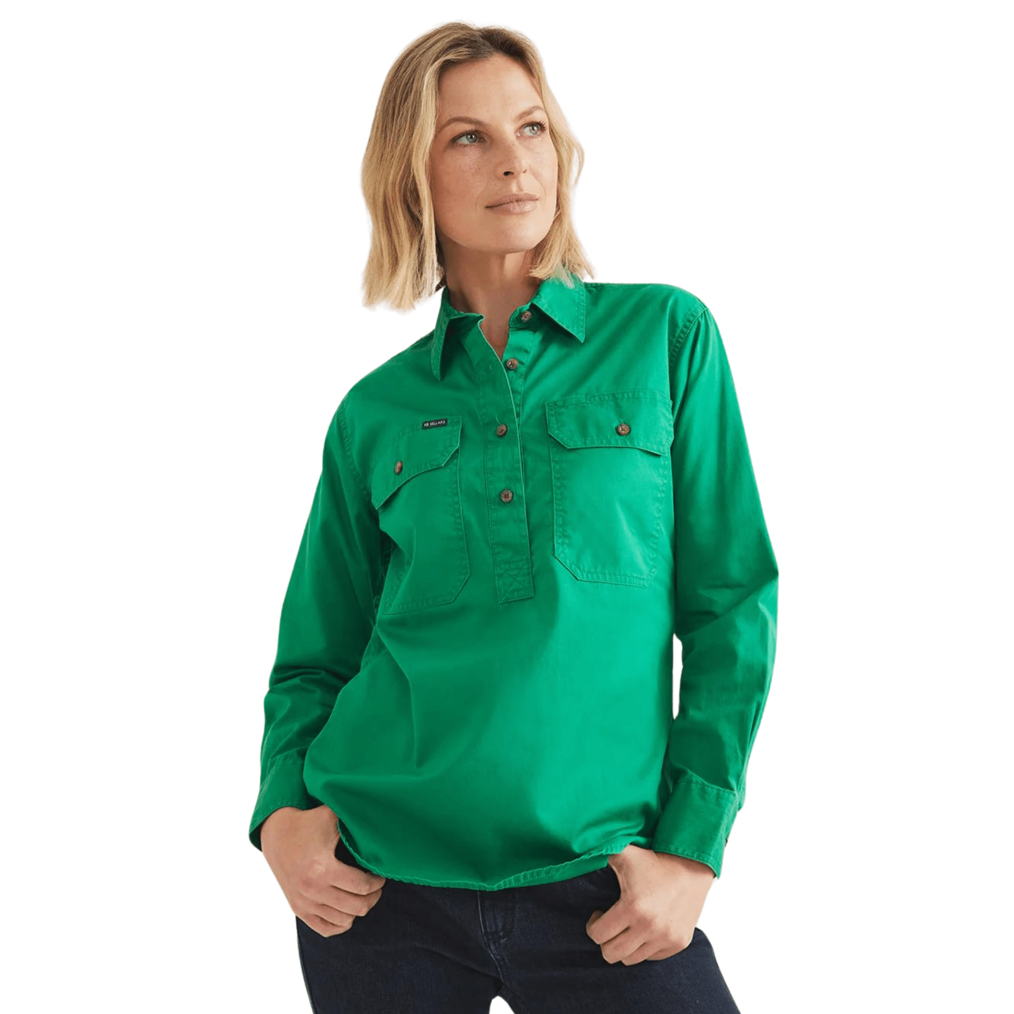 RB Sellars Women's Sandy Half Button Light Weight Work Shirt Emerald