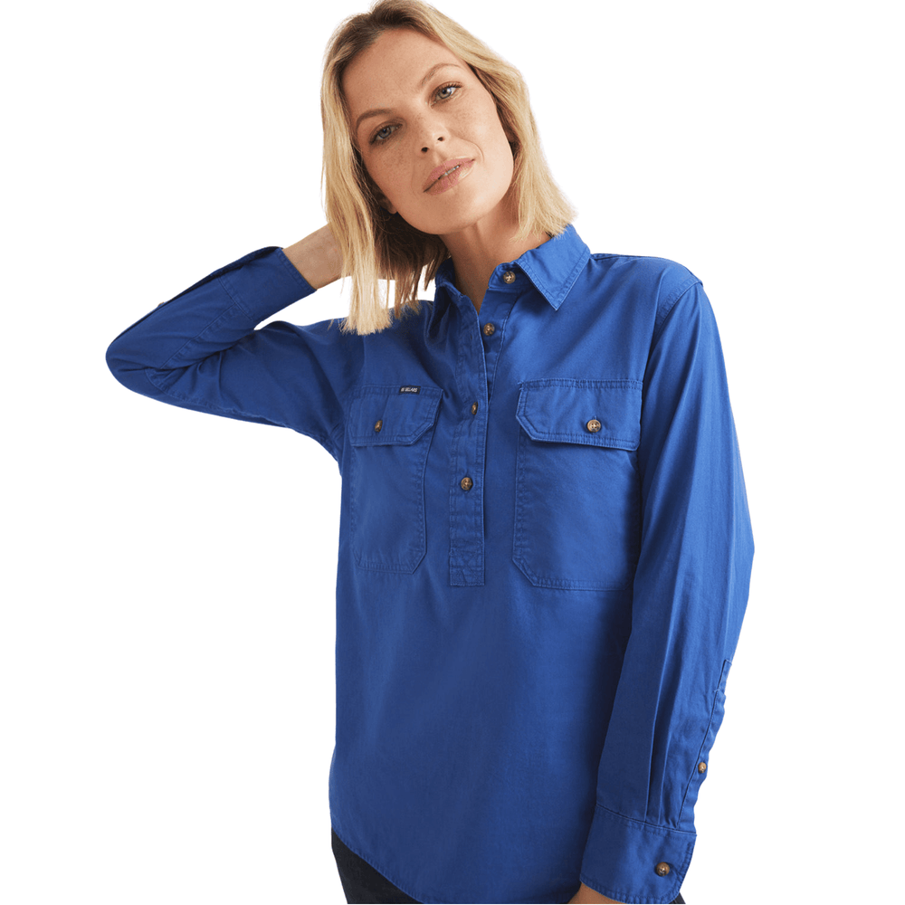 RB Sellars Women's Sandy Half Button Australian Work Shirt - Royal