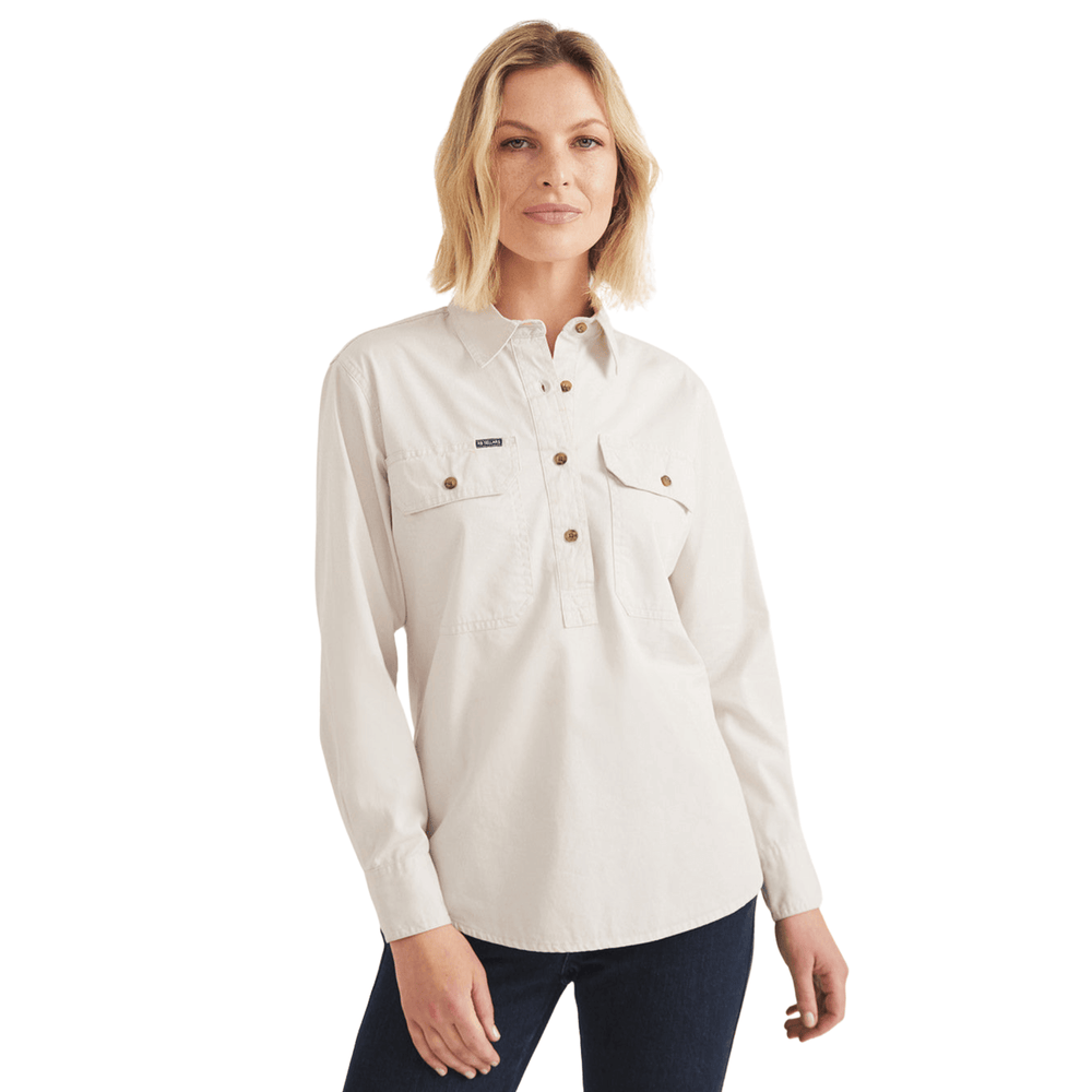 RB Sellars Women's Sandy Half Button Australian Work Shirt - Stone