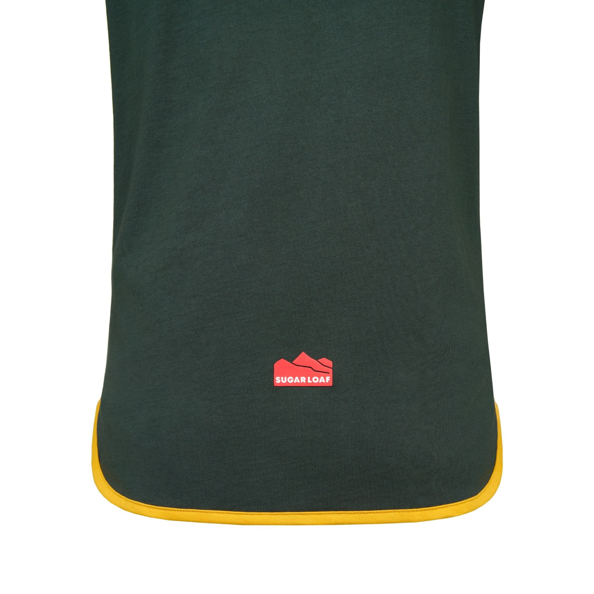 
                    
                      Rear logo detail on Sugar Loaf Green and Gold kids farm clothing singlet.
                    
                  