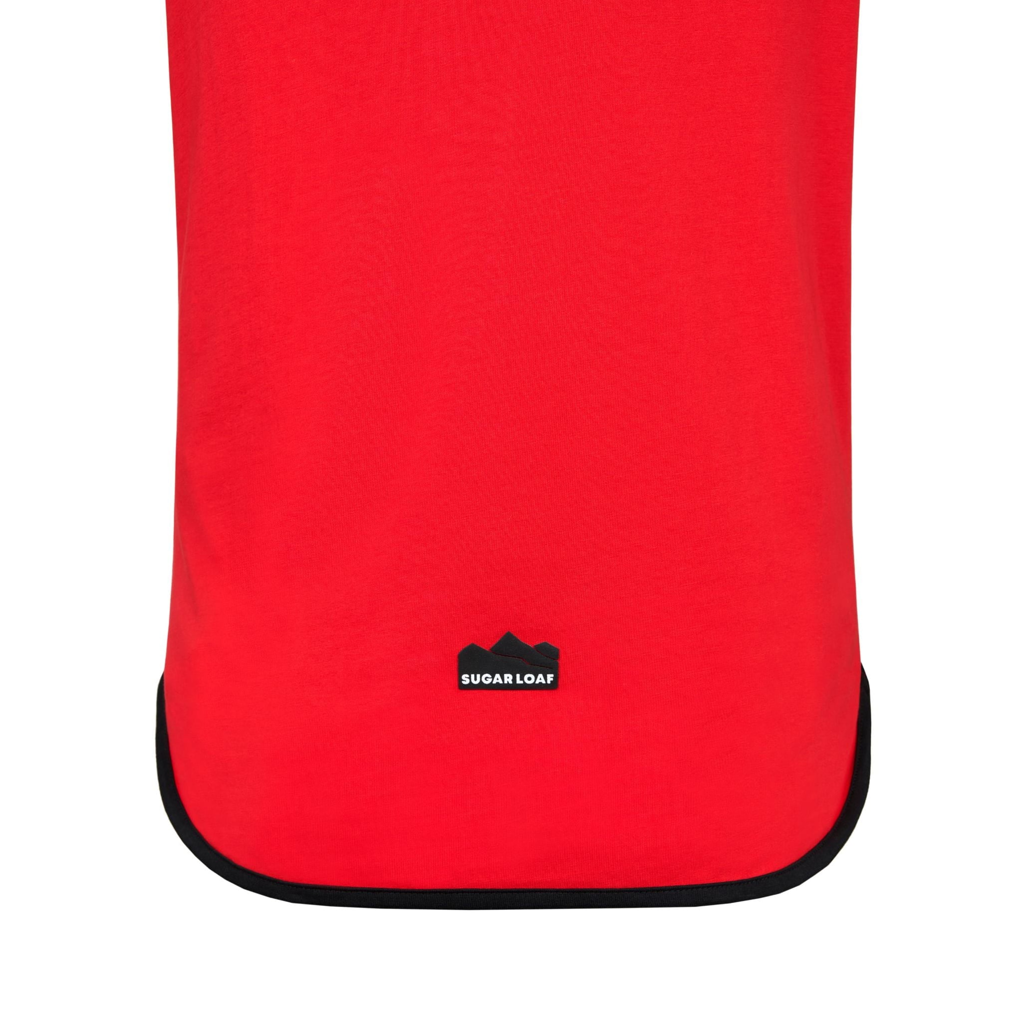 
                    
                      Rear Sugar Loaf logo detail on Red and Black kids farming vest.
                    
                  