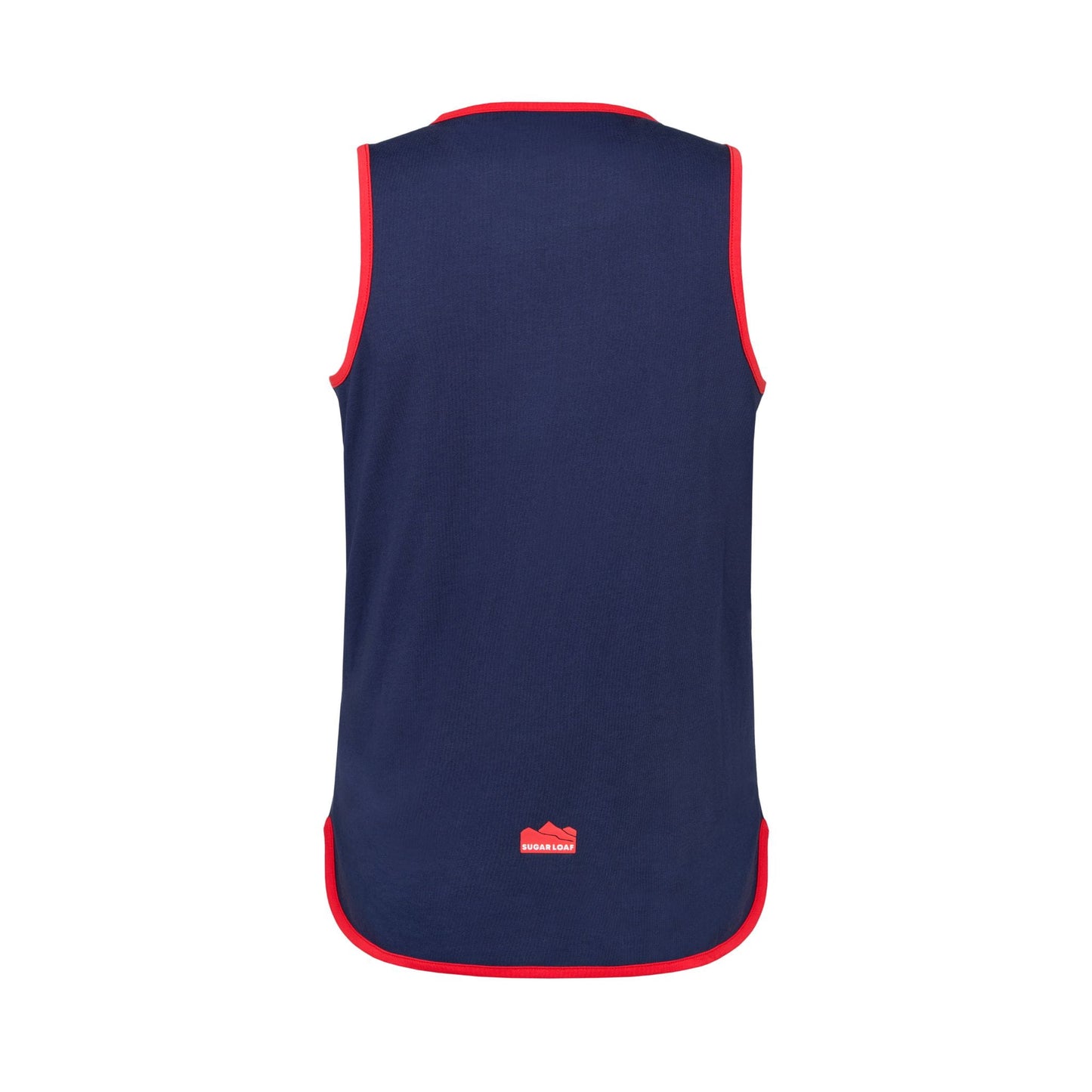 Back view of Sugar Loaf Kids Shearing Singlet in Navy and Red with long tail design.