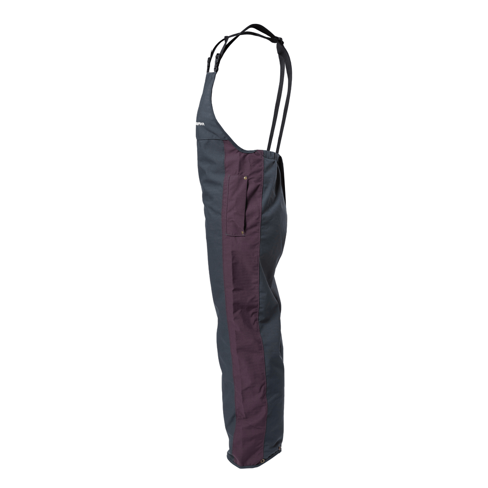 
                  
                    Side detail of Kaiwaka clothing women’s bib and brace overalls, reinforced waterproof farming gear.
                  
                