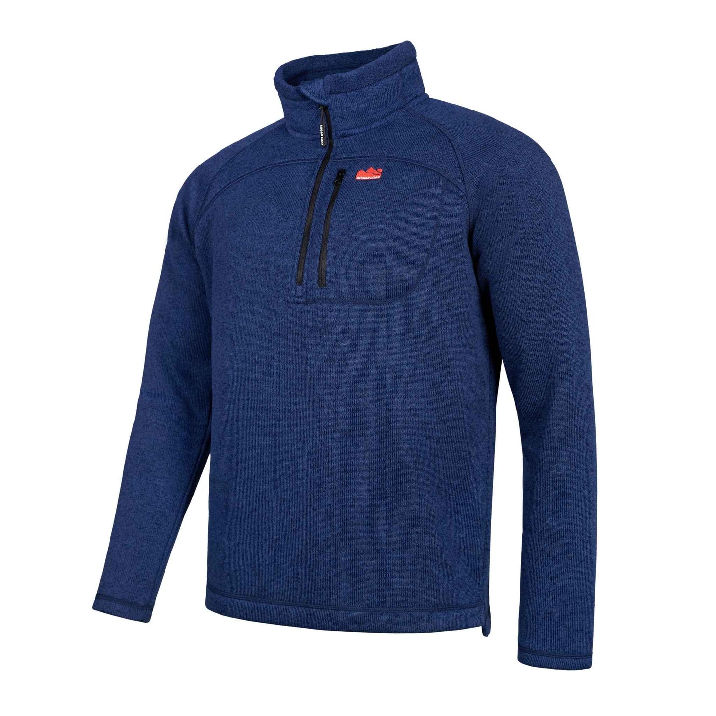 Side view of Fell half zip navy work fleece, part of Sugar Loaf's agricultural clothing range.