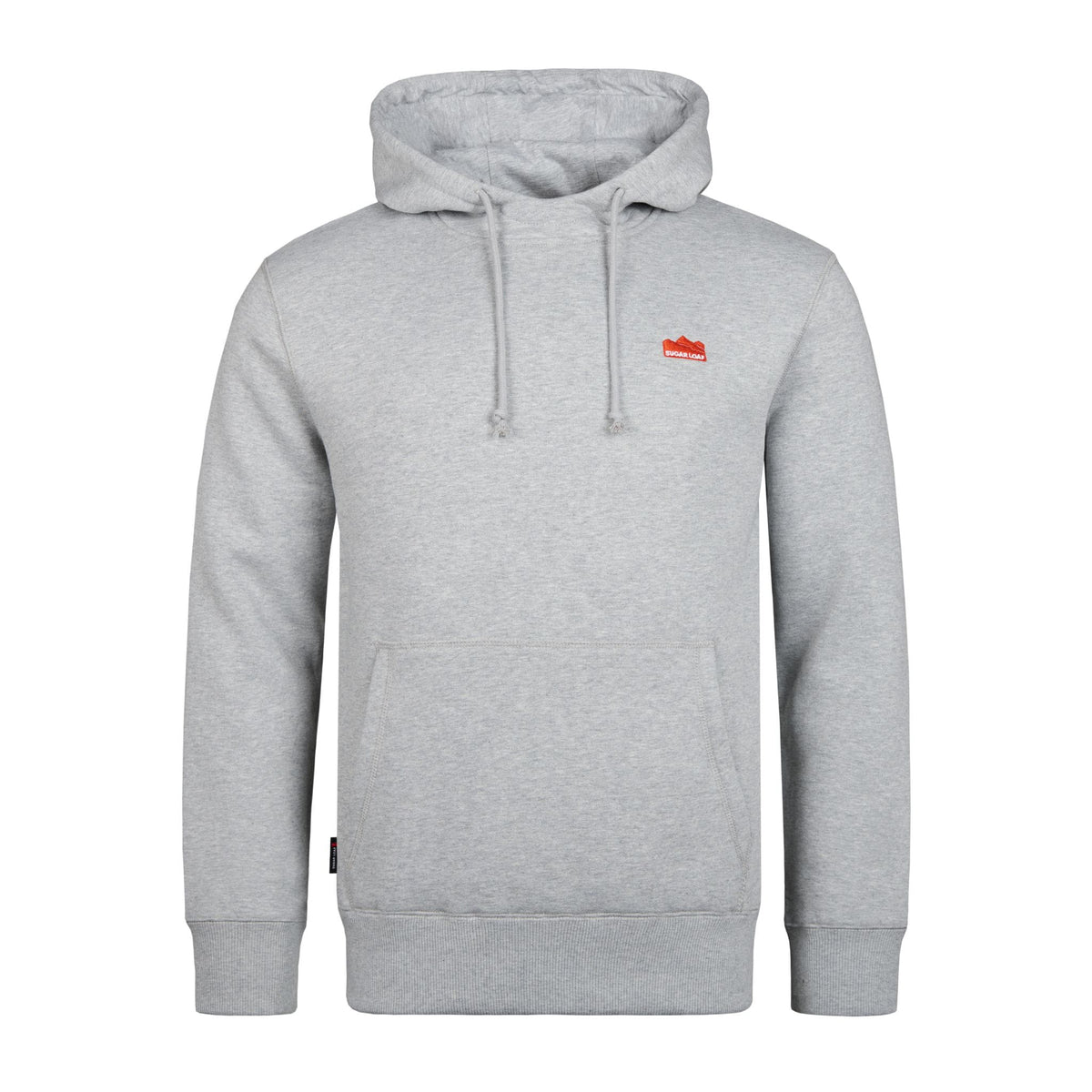Sugar Loaf Torque Hoodie in Ash with red embroidered chest logo and front kangaroo pocket.