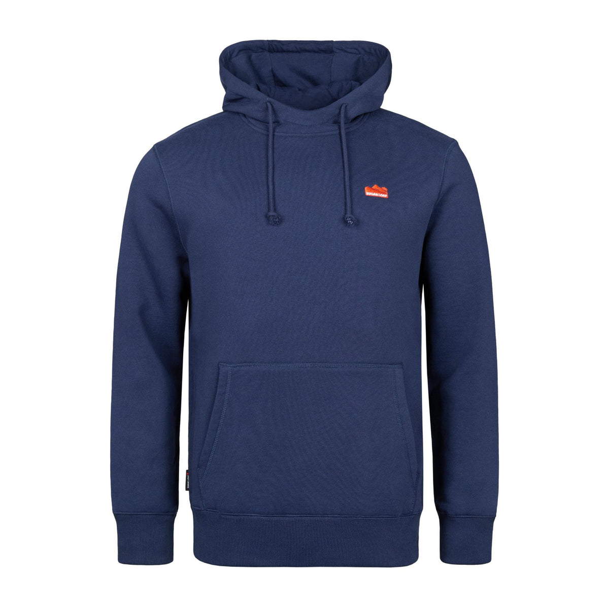 Sugar Loaf Torque Hoodie in Navy with red embroidered chest logo and front kangaroo pocket.