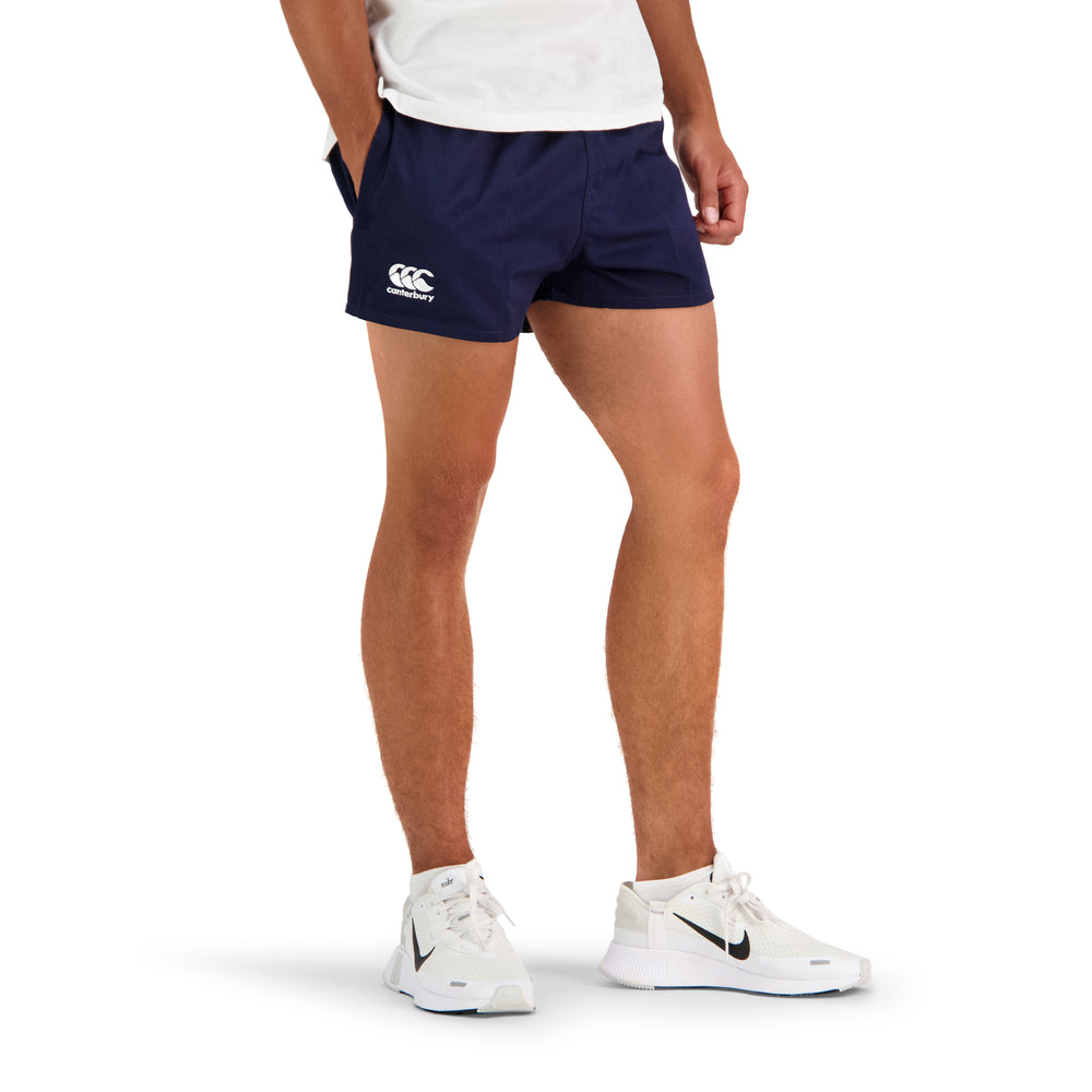 Man wearing Rugged Navy Canterbury Shorts