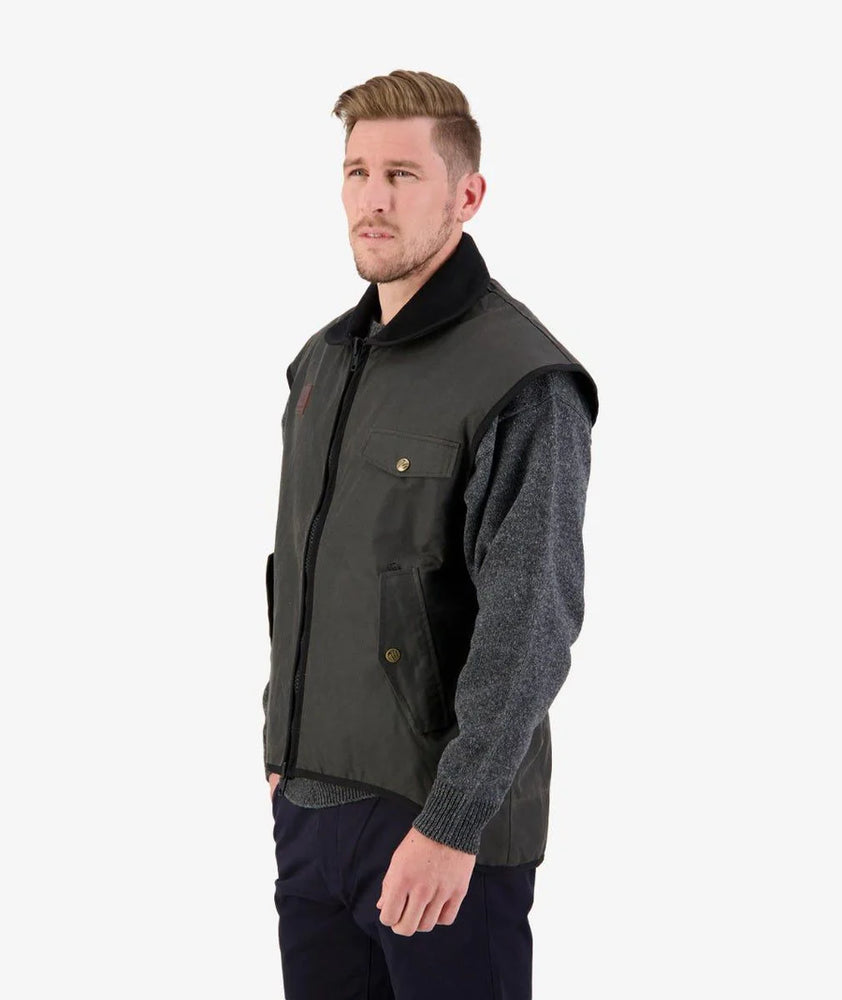 The oilskin jacket being worn by a model