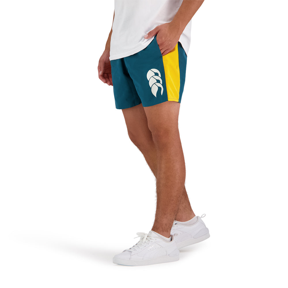 
                  
                    Teal and yellow Canterbury shorts
                  
                