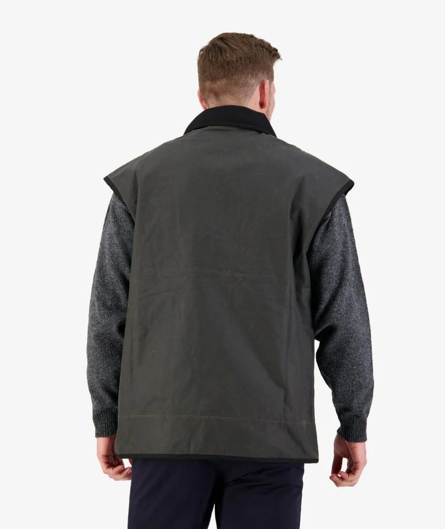 
                  
                    The Swanndri UK oilskin jacket as seen from behind
                  
                